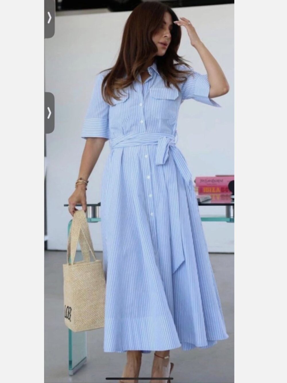 Zara Blue and White Striped Maxi Poplin Shirt dress Waist Tie S M NWT 2640/596 - Picture 7 of 17